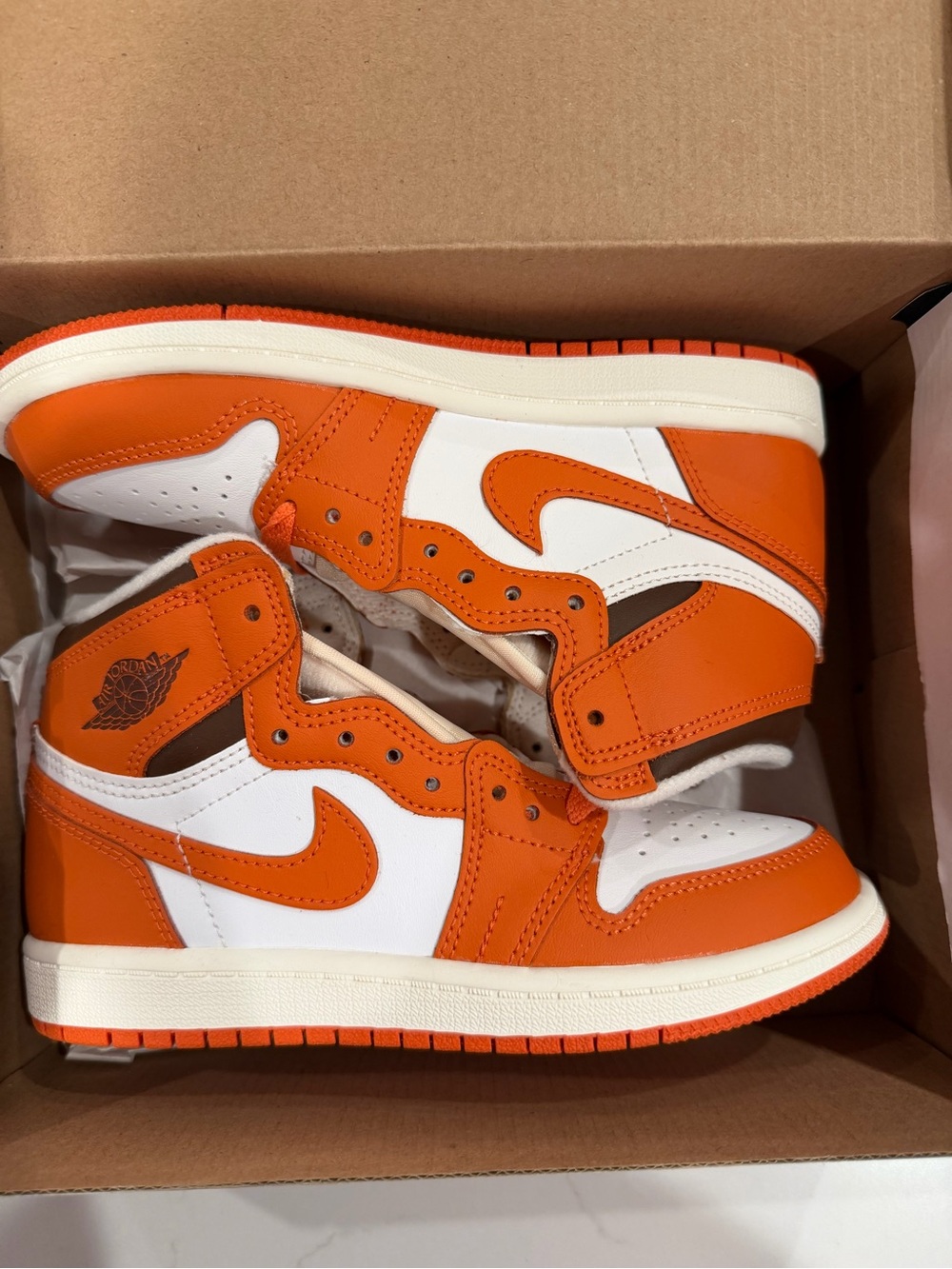Air Jordan 1 Mid-Top Sneakers White and Orange 1Y NWT